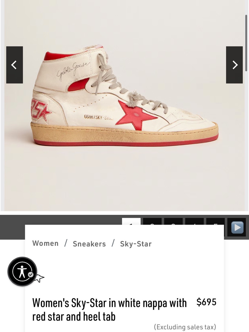 Brand new Women's Sky-Star in white nappa with red star and heel tab
